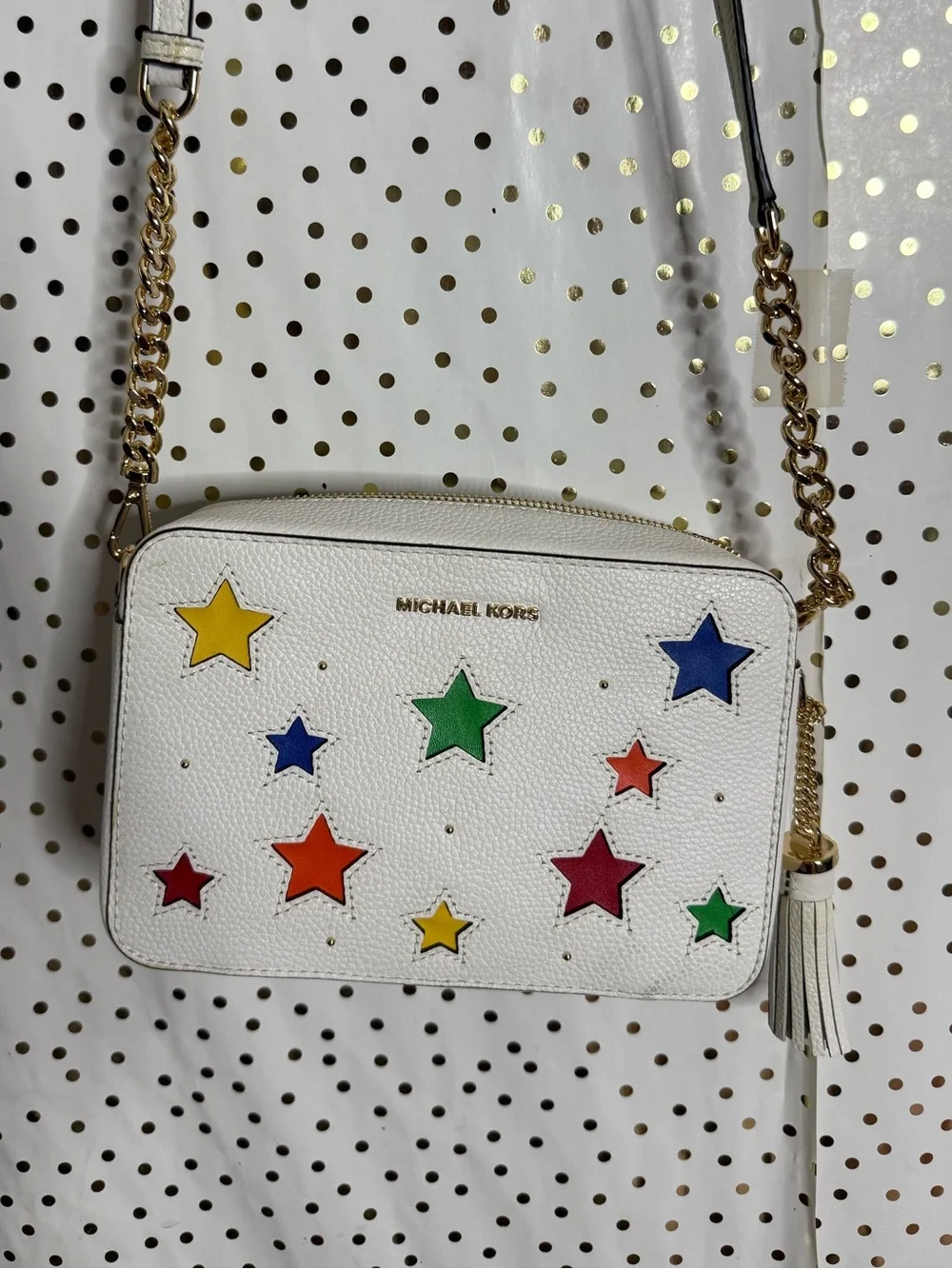 Michael Kors White Crossbody Bag with Multicolor Star Appliqués